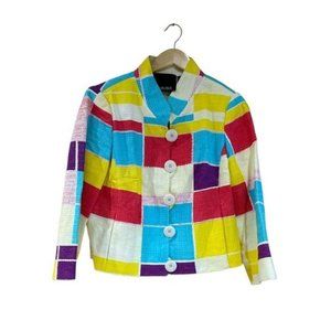 Carlisle Women's Color Blocking Blazer Button Coat Jacket Size 10 100% Cotton